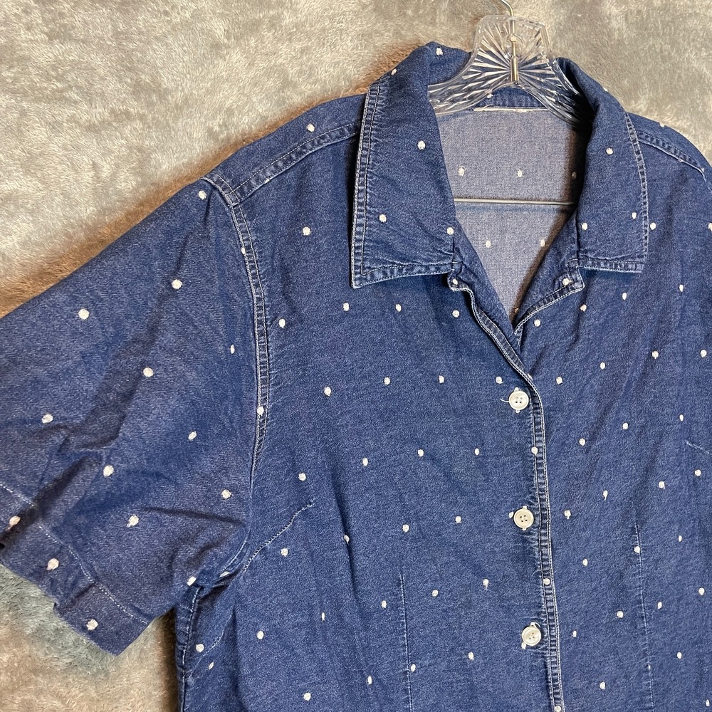 Womens Embroidered Denim Button Shirt 1X* 90s Boho Cottagecore Country Chic